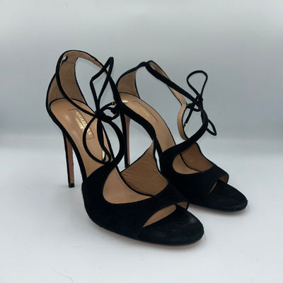 Aquazzura Black Suede Lace-Up Sandal Heels 38