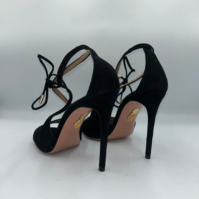 Aquazzura Black Suede Lace-Up Sandal Heels 38