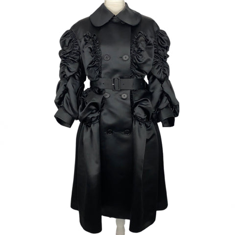 Simone Rocha Brand New £1700 Black Satin Smocked Coat XS