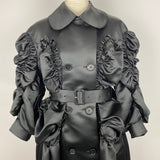 Simone Rocha Brand New £1700 Black Satin Smocked Coat XS