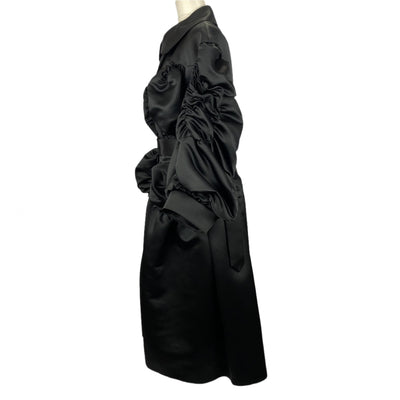 Simone Rocha Brand New £1700 Black Satin Smocked Coat XS