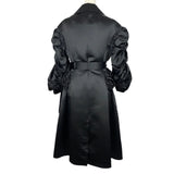 Simone Rocha Brand New £1700 Black Satin Smocked Coat XS