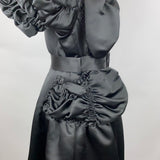 Simone Rocha Brand New £1700 Black Satin Smocked Coat XS