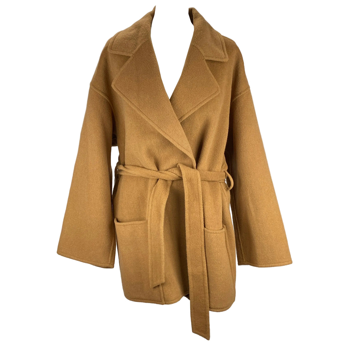 Paige £470 Camel Wool Mix Belted Midi Coat S-M