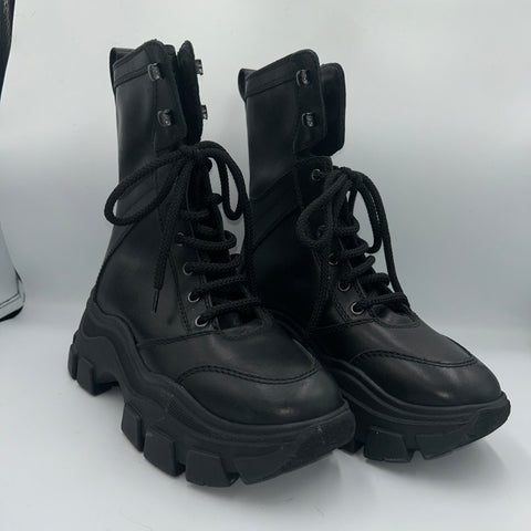 Prada £885 Black Leather Combat Boots 38