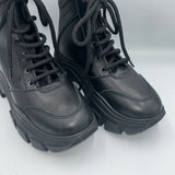 Prada £885 Black Leather Combat Boots 38