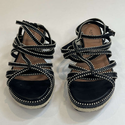 Alaia Black Leather Silver Beaded Gladiator Sandals 40