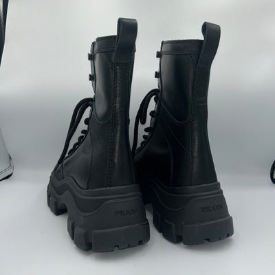 Prada £885 Black Leather Combat Boots 38