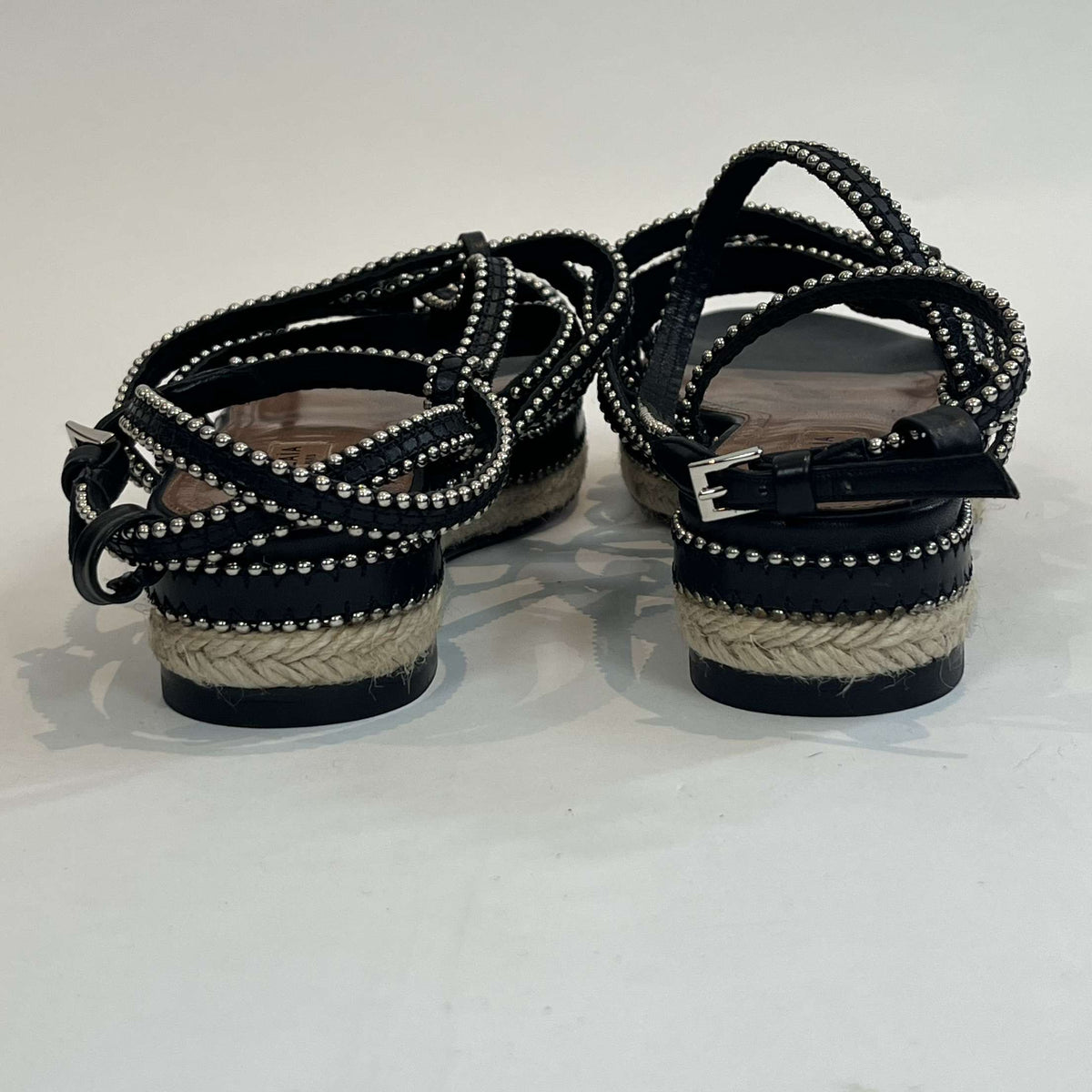 Alaia Black Leather Silver Beaded Gladiator Sandals 40