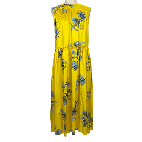 Vivetta Yellow & Baby Blue Print Silk Maxi Dress M