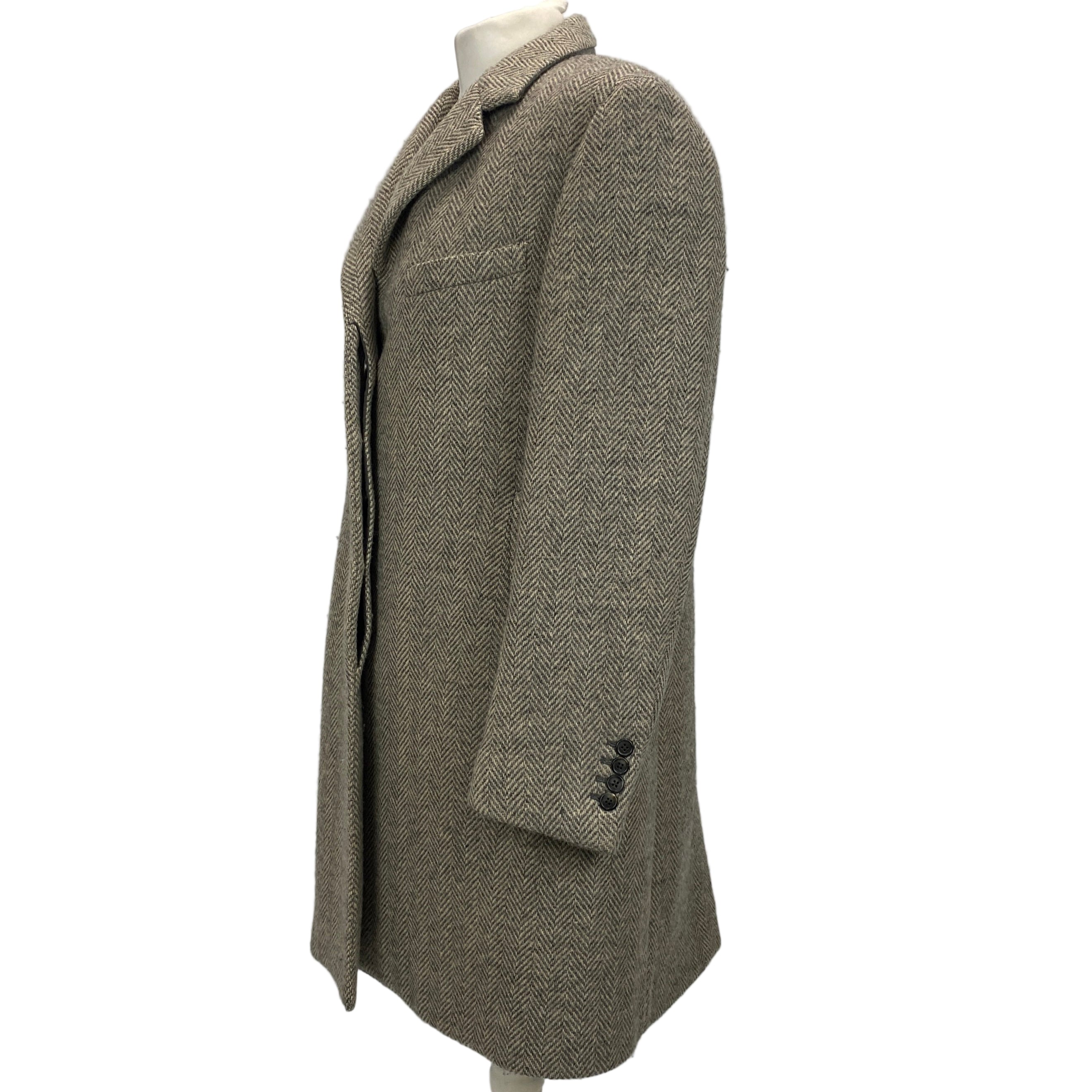Margaret Howell Grey Herringbone Tweed Overcoat M