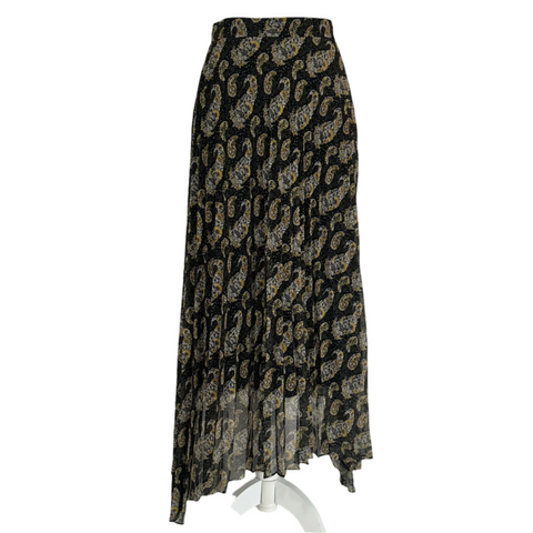 Altuzarra Black Paisely Silk Chiffon Sunray Skirt XXS