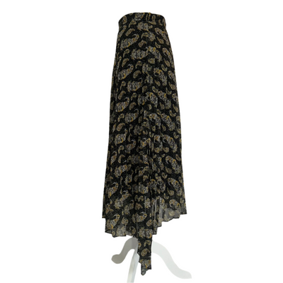 Altuzarra Black Paisely Silk Chiffon Sunray Skirt XXS