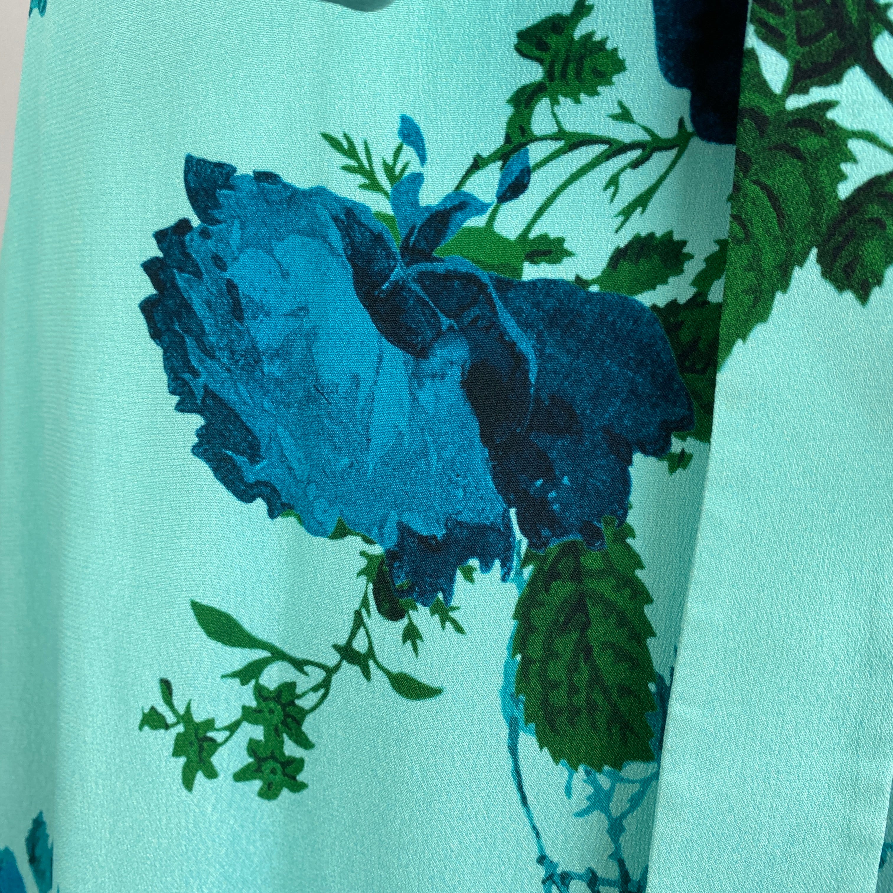 Erdem New £2395 Aqua Rose Print Silk Chiffon Flared Dress XXS