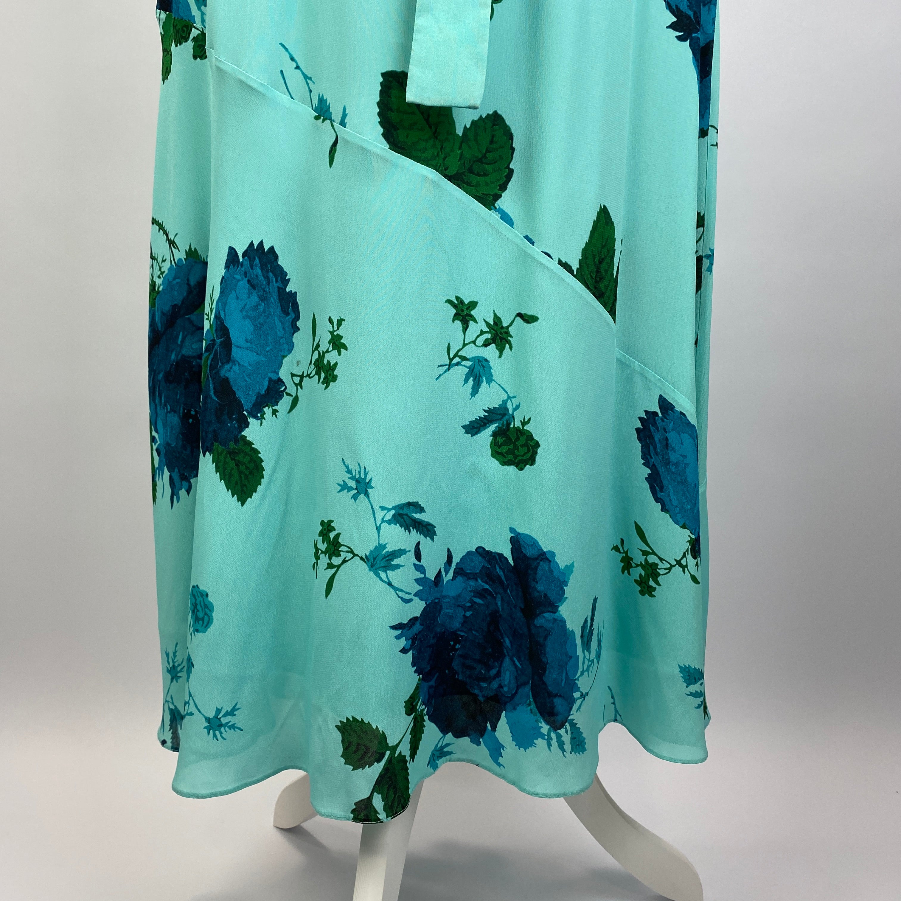 Erdem New £2395 Aqua Rose Print Silk Chiffon Flared Dress XXS