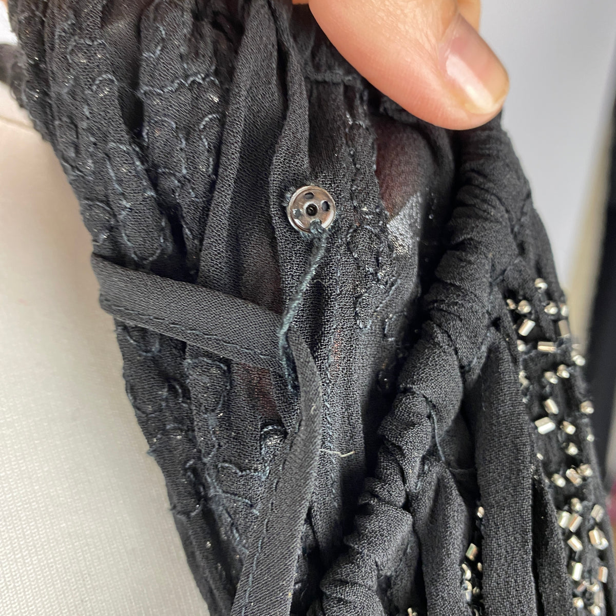 Veronica Beard New Black Silver Beaded Chiffon Blouse S