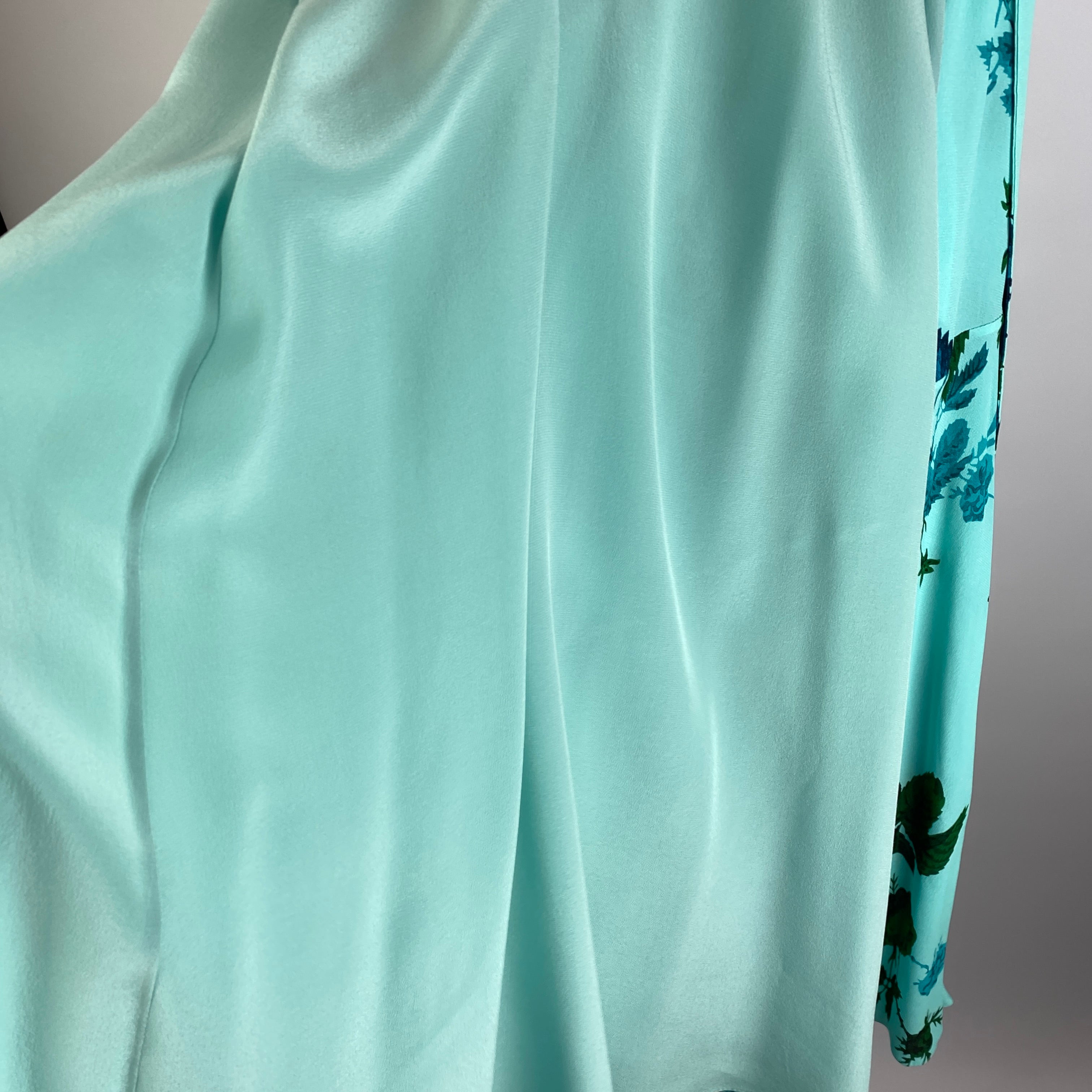 Erdem New £2395 Aqua Rose Print Silk Chiffon Flared Dress XXS