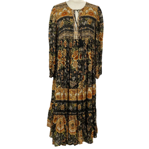 Spell Brand New £290 Black & Tan Floral  Maxi Dress S