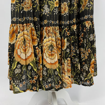 Spell Brand New £290 Black & Tan Floral  Maxi Dress S