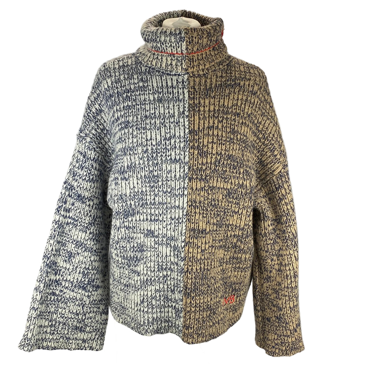 Victoria Beckham Navy Camel & Ivory Chunky Wool Sweater XS-M