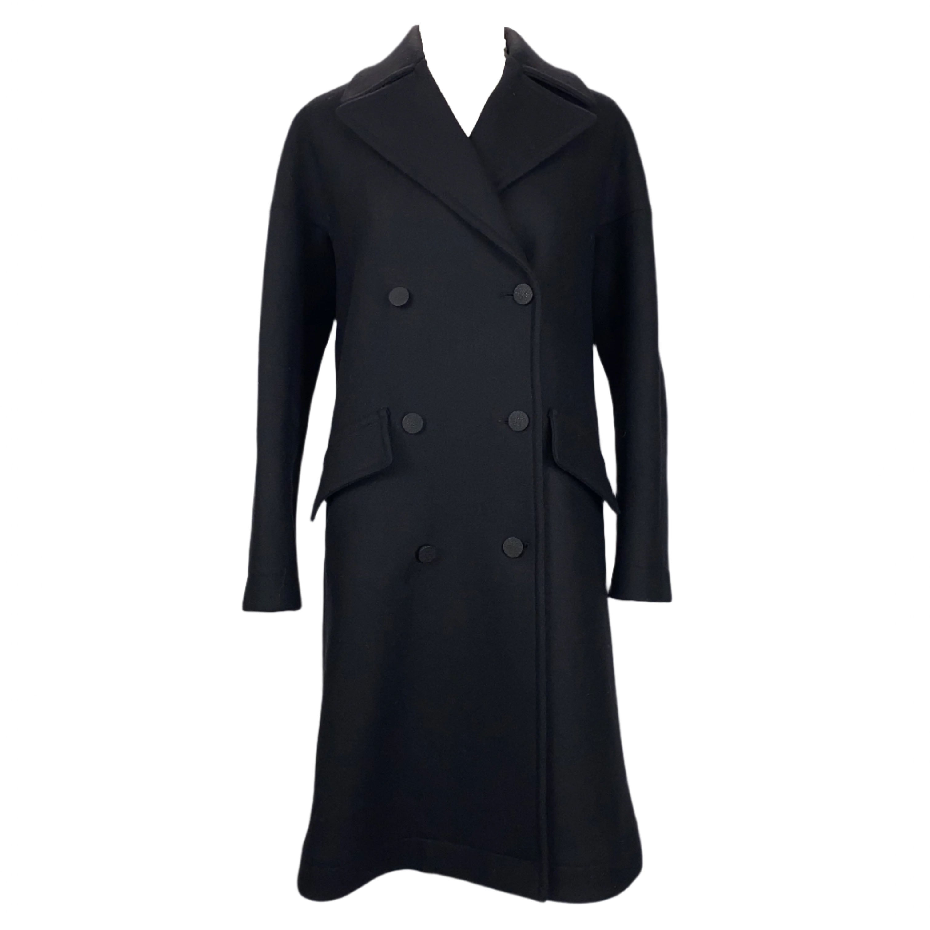 Alaia £3600 Black Thick Wool Sculpted DB Coat XS