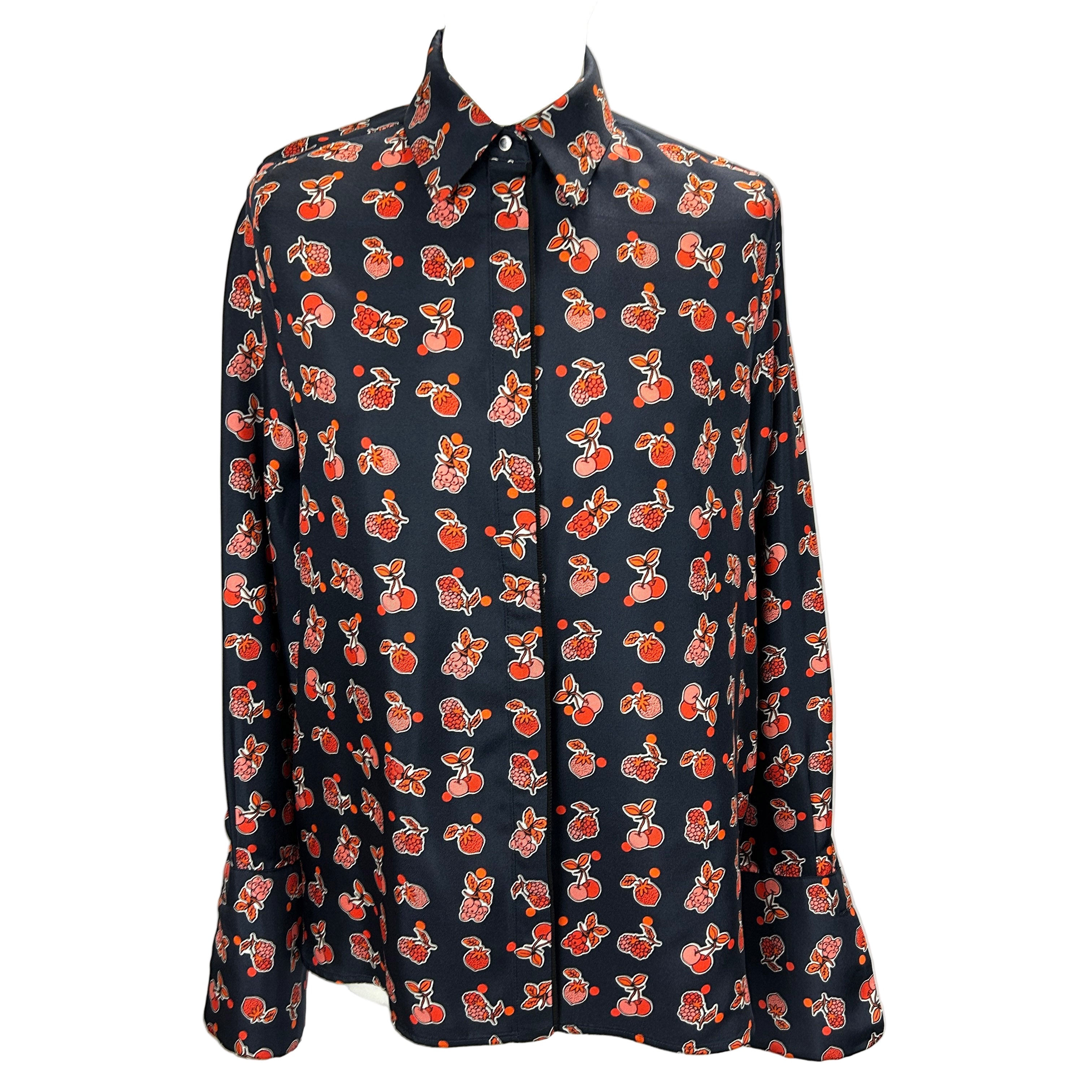 Victoria Beckham Navy Fruit Print Silk Shirt S