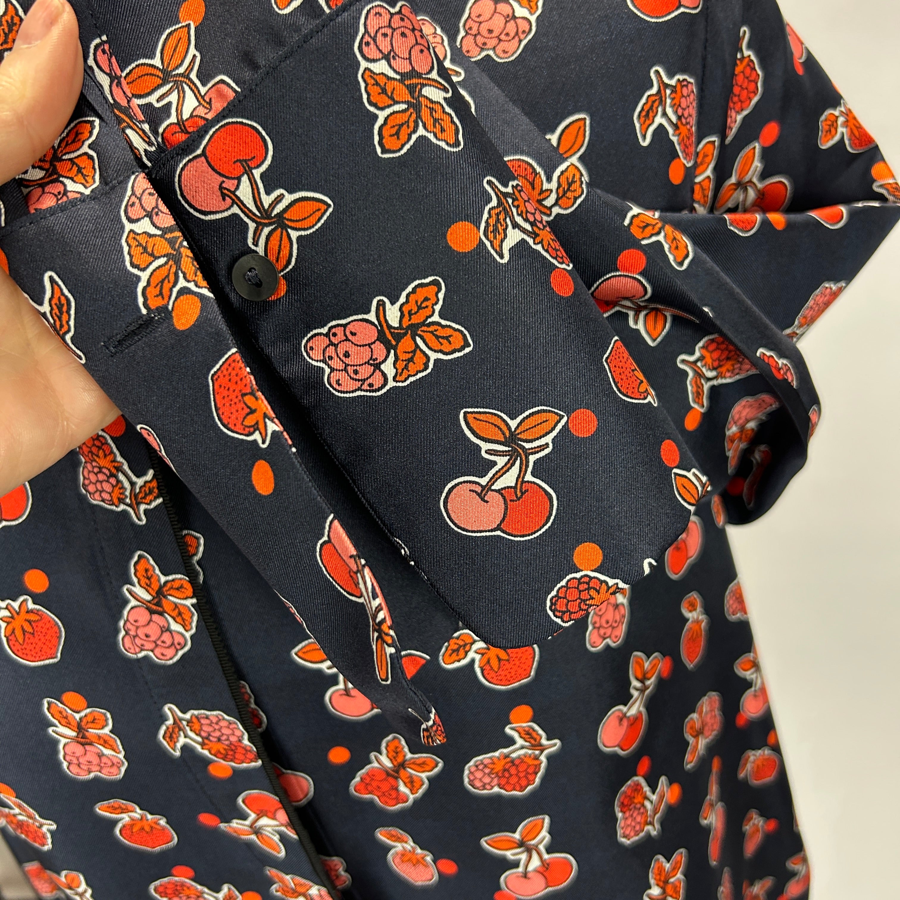 Victoria Beckham Navy Fruit Print Silk Shirt S