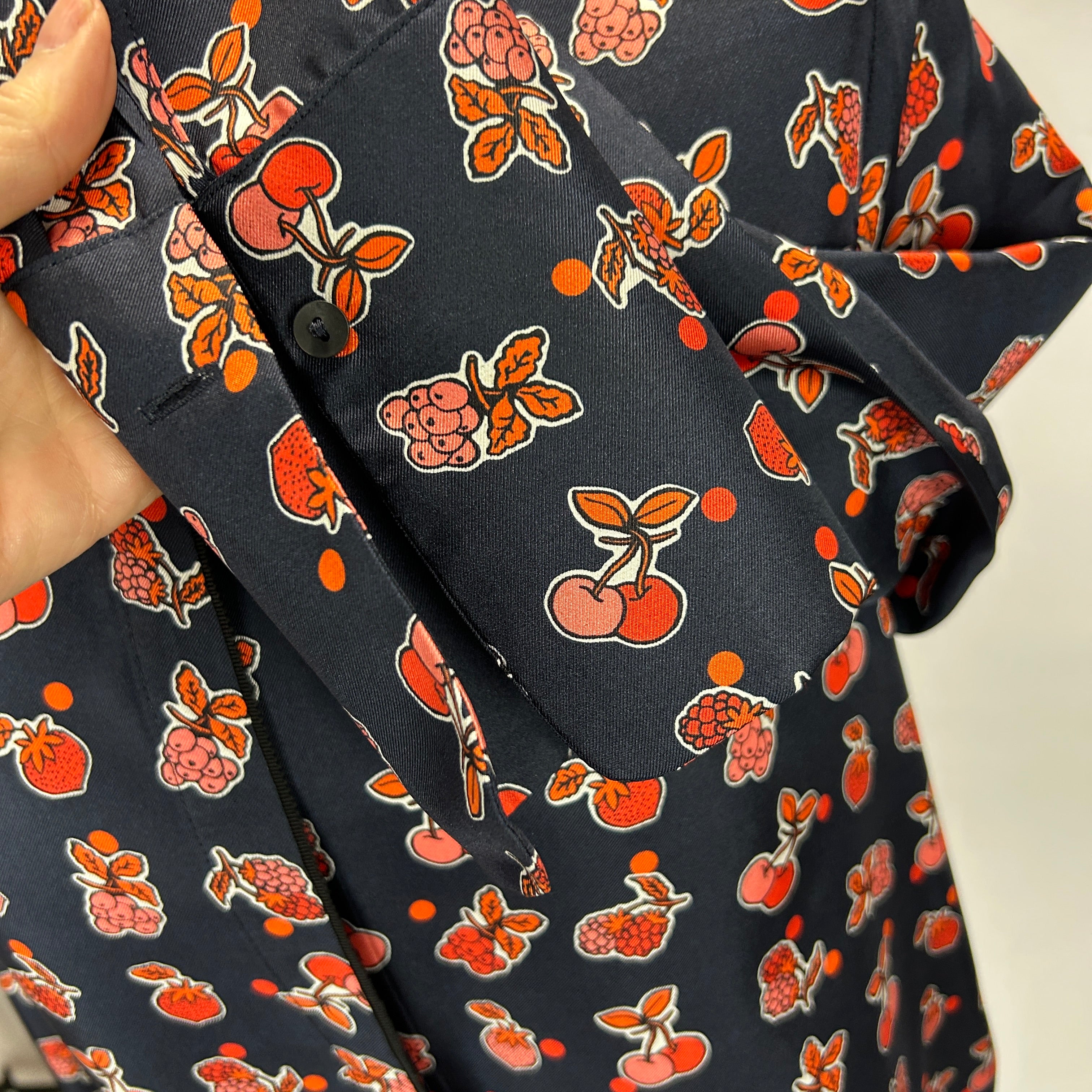 Victoria Beckham Navy Fruit Print Silk Shirt S