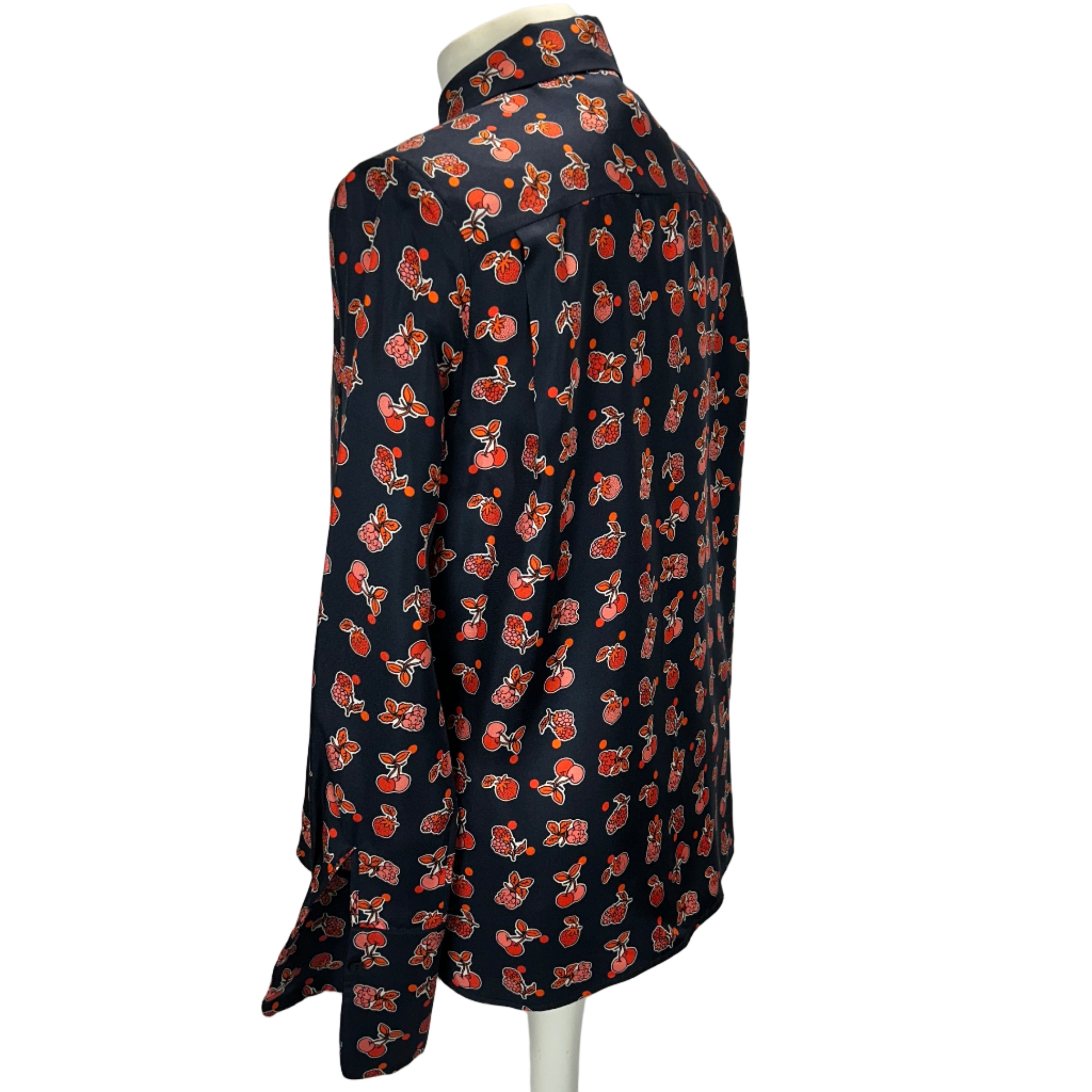 Victoria Beckham Navy Fruit Print Silk Shirt S