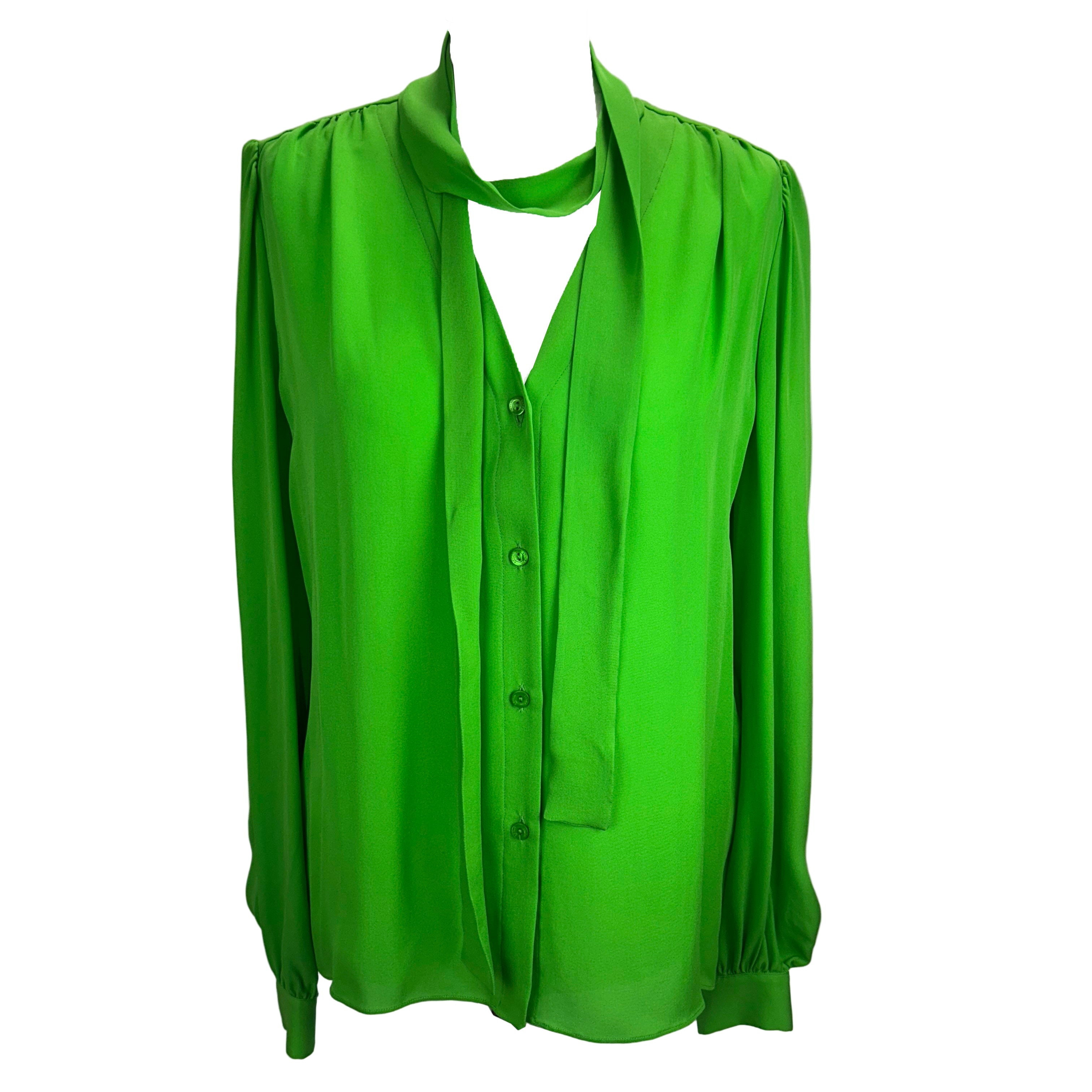 Emilio Pucci New Emerald Silk Pussybow Blouse L