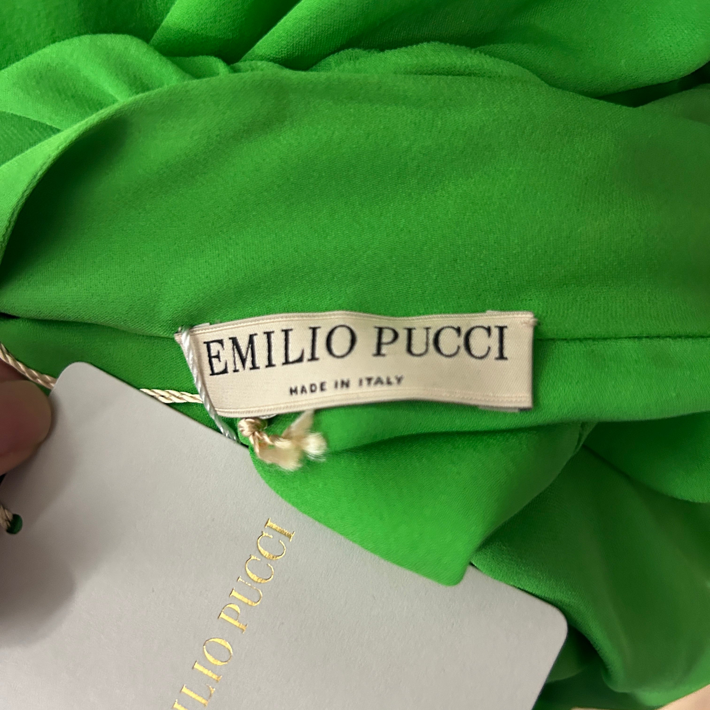 Emilio Pucci New Emerald Silk Pussybow Blouse L