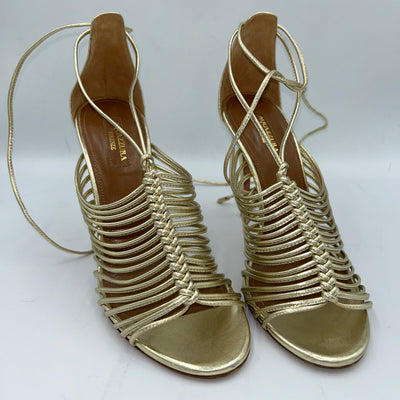 Aquazurra Gold Leather Strappy Heels 37.5