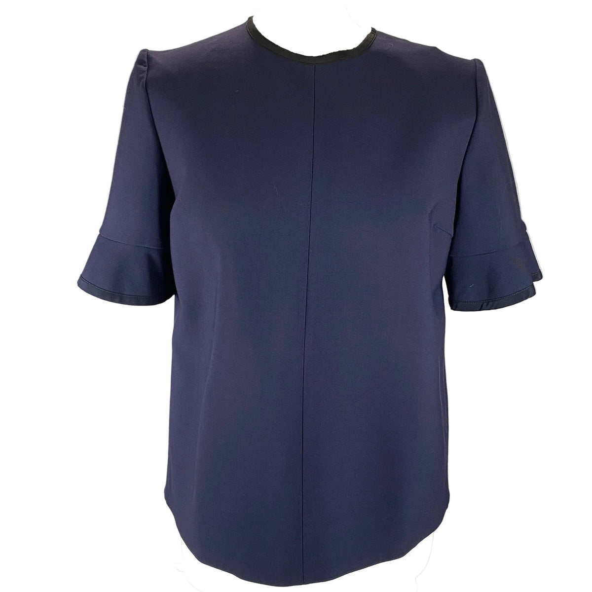 Victoria Beckham Navy Stretch Wool Fluted Sleeve Swing Top S