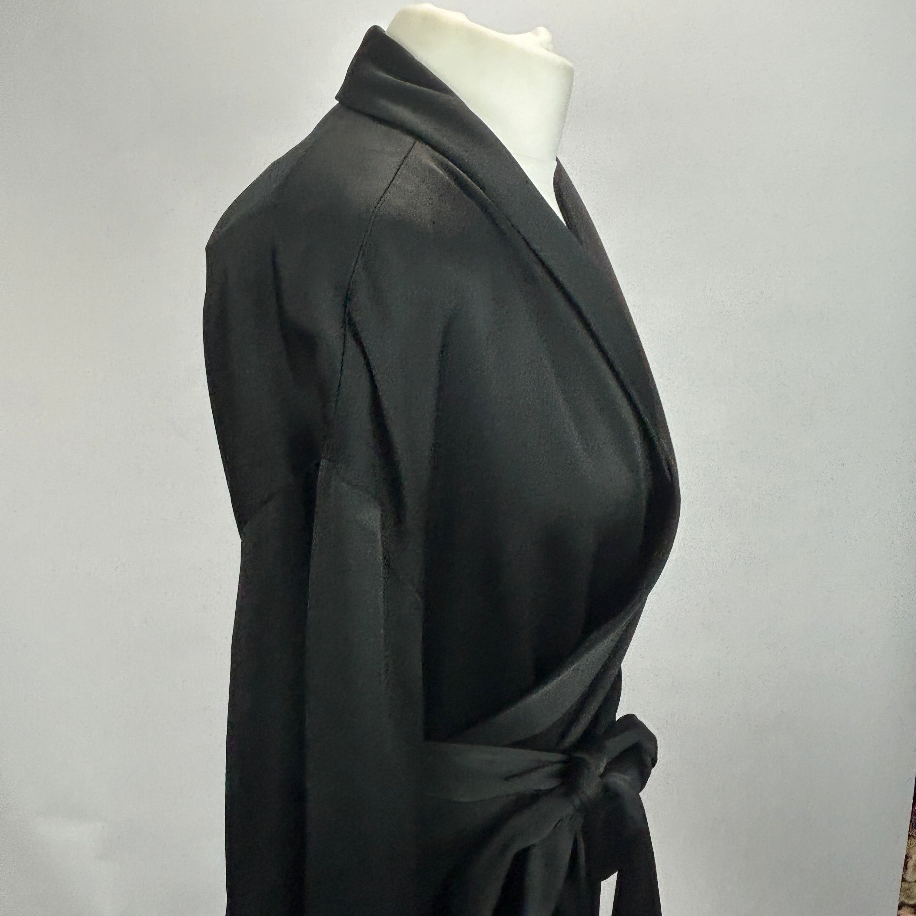 Phoebe Philo £1785 Black Crepe Satin Wrap Dress S