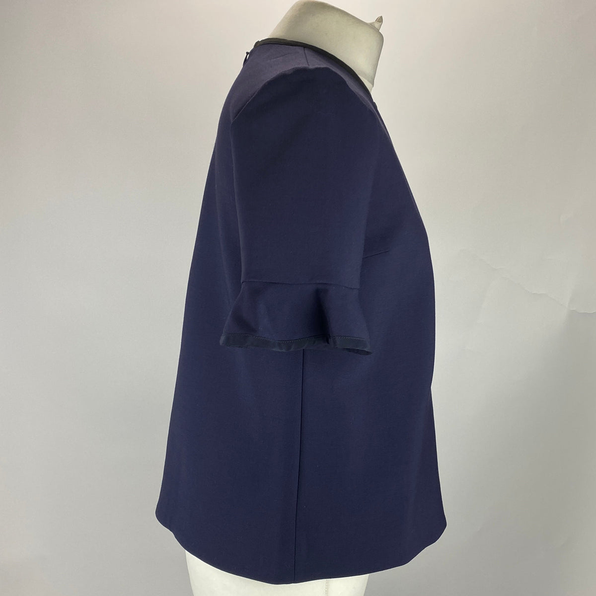 Victoria Beckham Navy Stretch Wool Fluted Sleeve Swing Top S