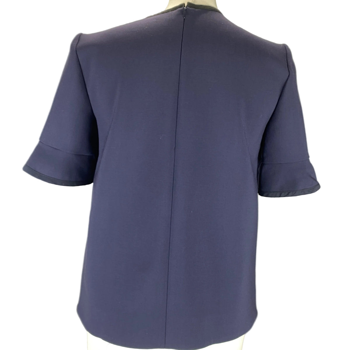 Victoria Beckham Navy Stretch Wool Fluted Sleeve Swing Top S