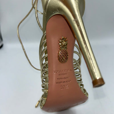 Aquazurra Gold Leather Strappy Heels 37.5