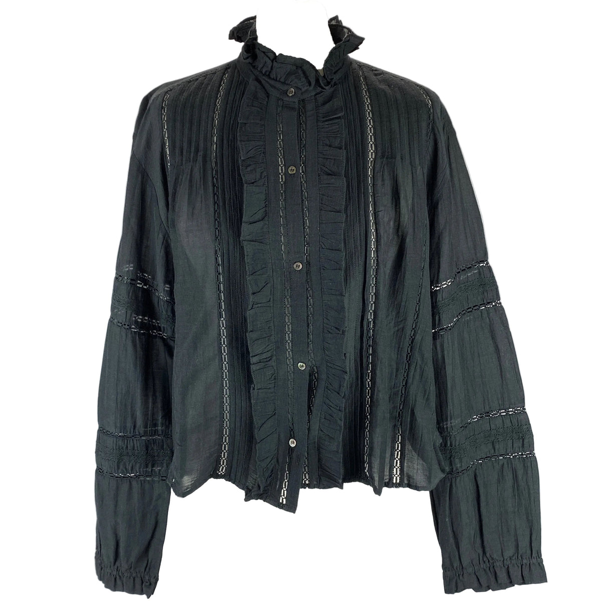 Isabel Marant Etoile Black Piecrust Embroidered Blouse M-L