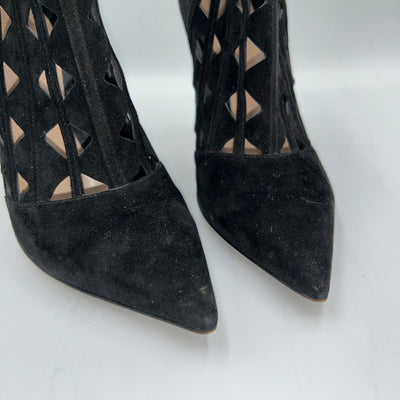 Gianvito Rossi Black Suede Lasercut Bootie Heels 37.5