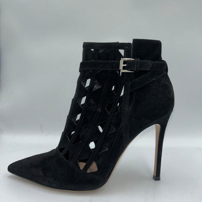 Gianvito Rossi Black Suede Lasercut Bootie Heels 37.5