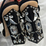 Dolce & Gabbana Black Suede Jewel Heel Ankle Wrap Sandals 38