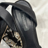 Dolce & Gabbana Black Suede Jewel Heel Ankle Wrap Sandals 38