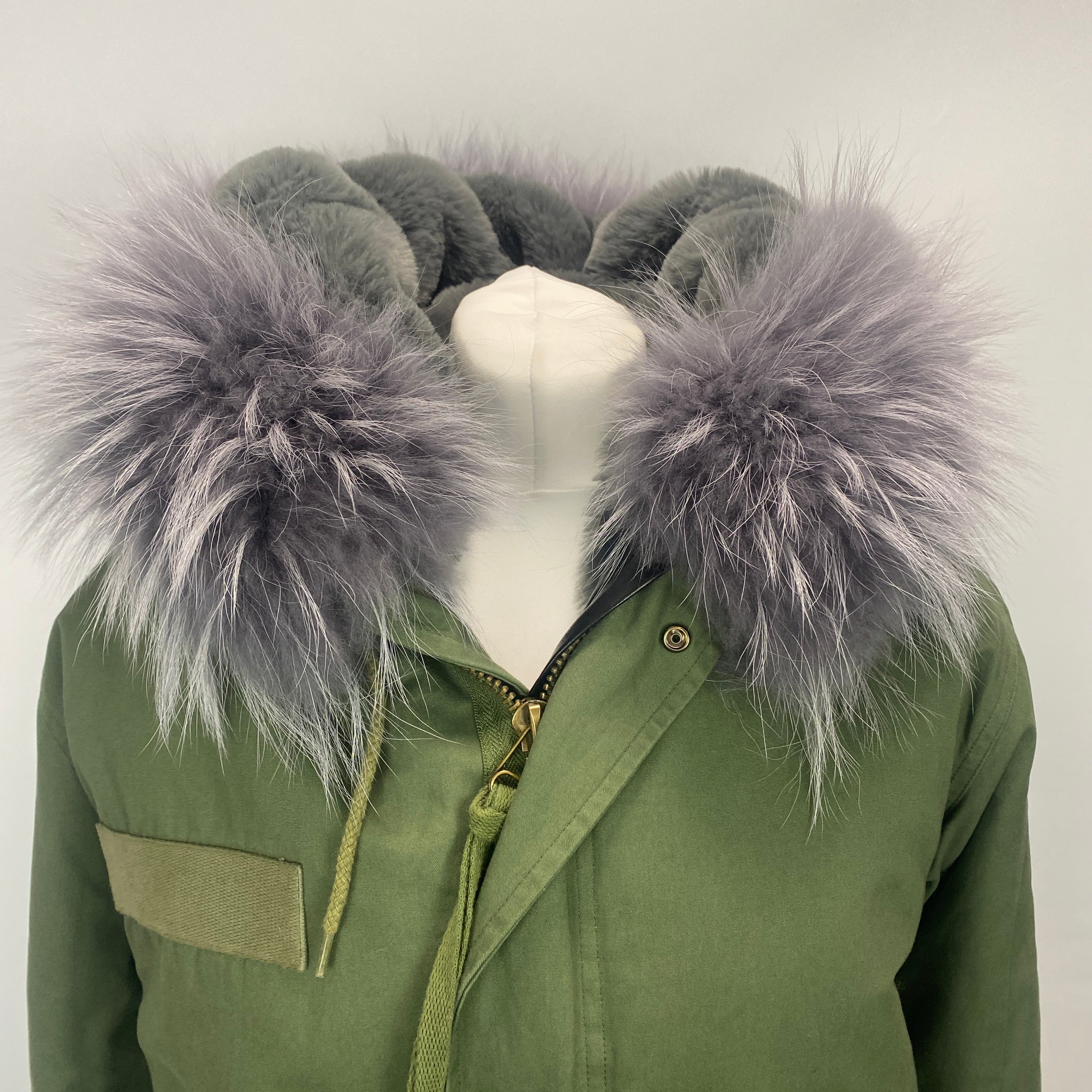 Popski Khaki Short Fur-Lined Parka XS/S