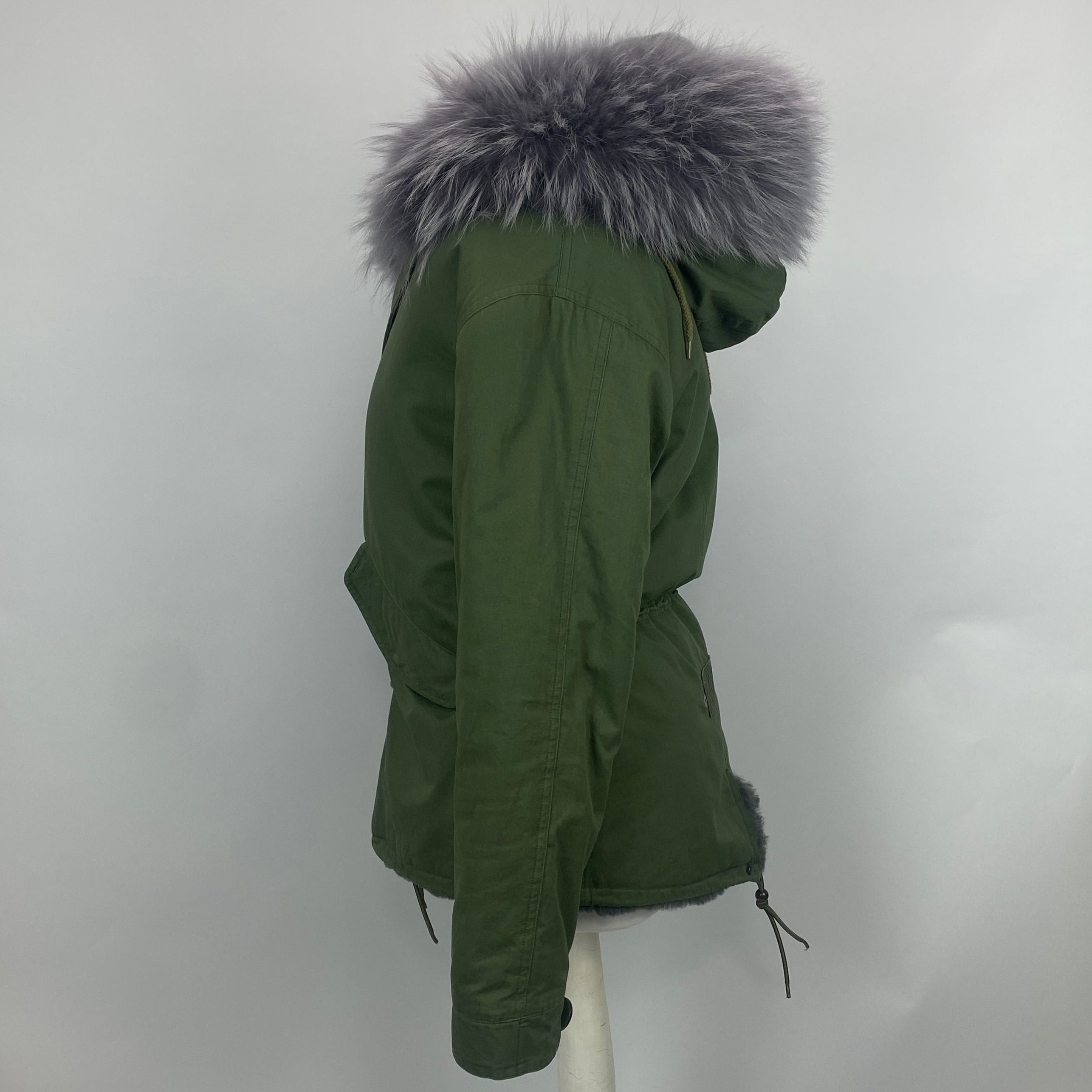 Popski Khaki Short Fur-Lined Parka XS/S
