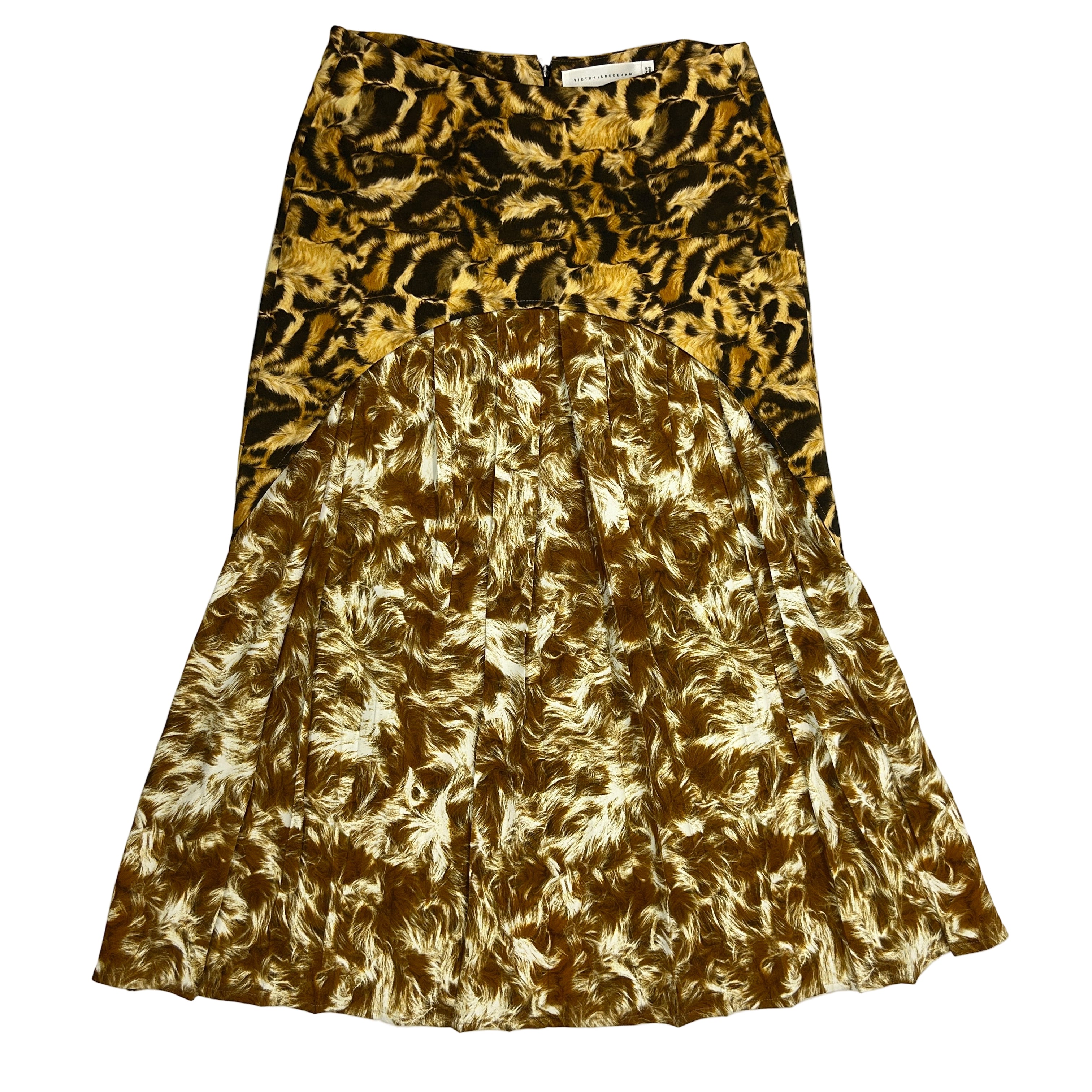 Victoria Beckham New £2235 Leopardprint Pleat Crepe Skirt M