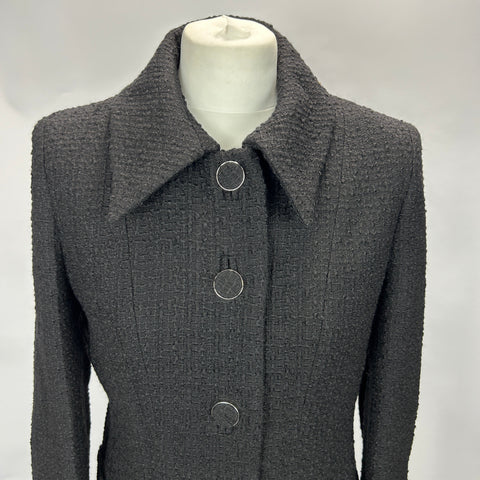 Jane Atelier New £890 Black Verona Tweed Coat M