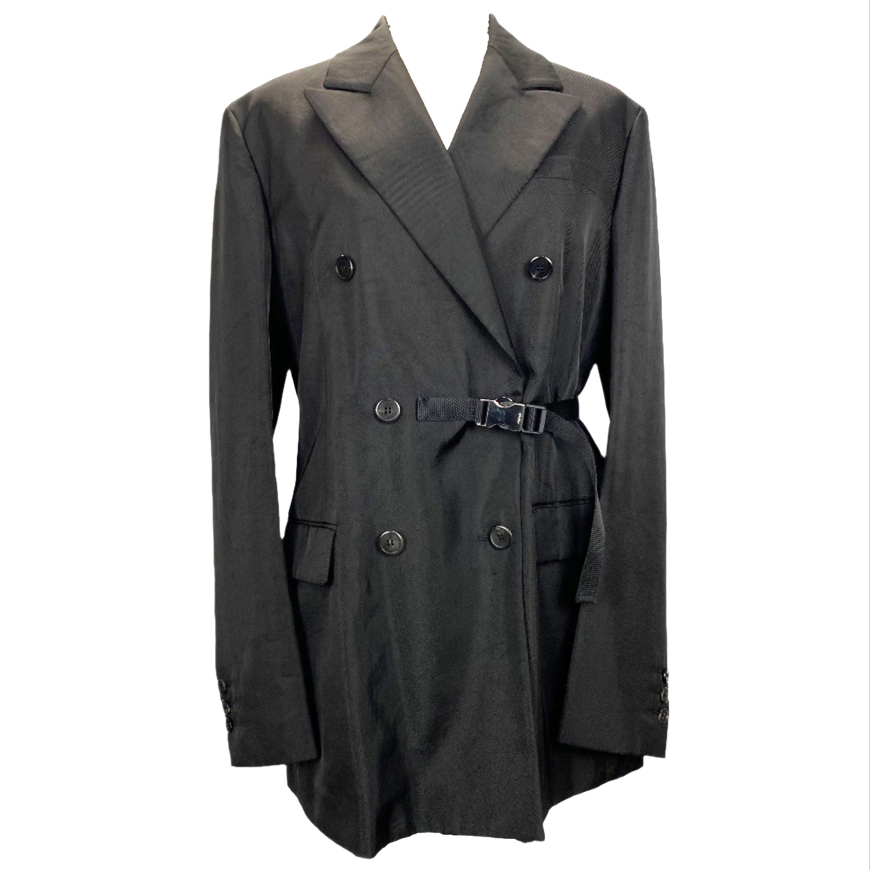 Prada Black Sporty Nylon Jacket with Clip Belt XS