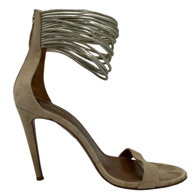 Aquazurra Beige Suede & Gold Leather Heels 37.5