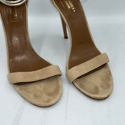 Aquazurra Beige Suede & Gold Leather Heels 37.5