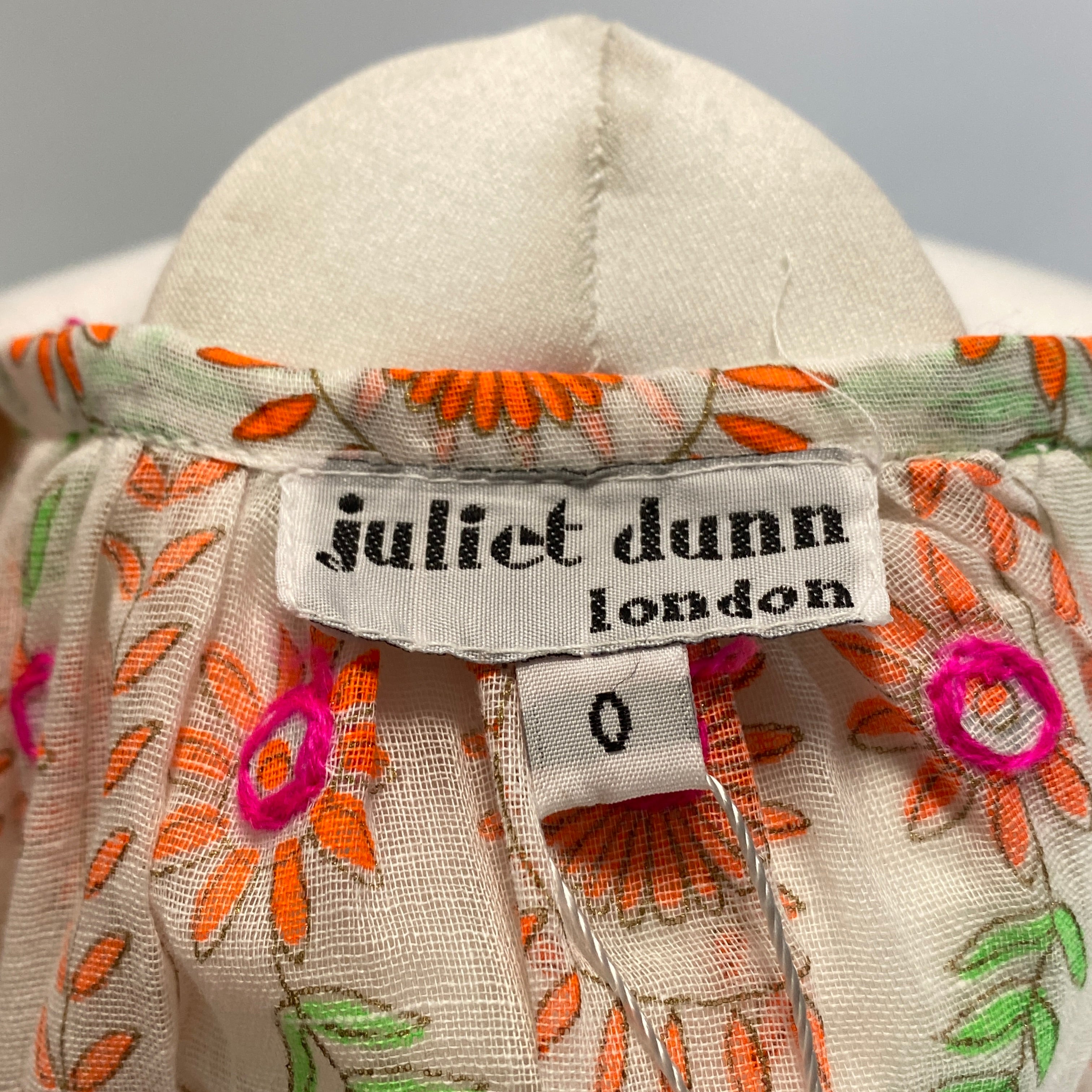Juliet Dunn Ivory & Fluro Embroided Gauze Tunic XS/S/M